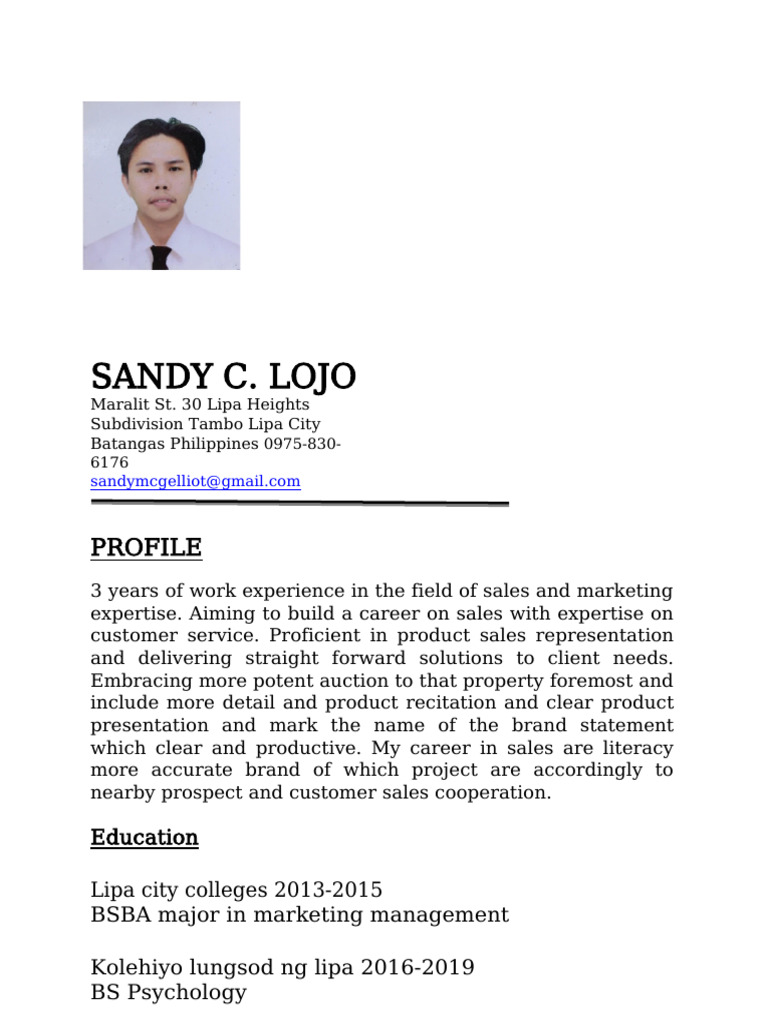 Sandy Lojo May 31 CV 1 | PDF | Business