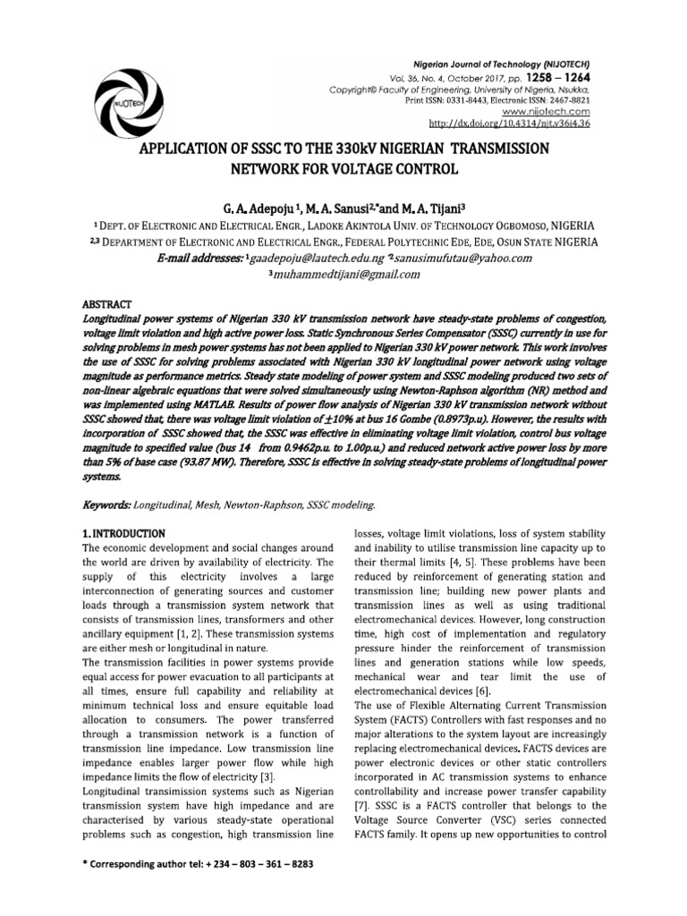 Application of SSSC To The 330kv Nigerian Transmission | PDF