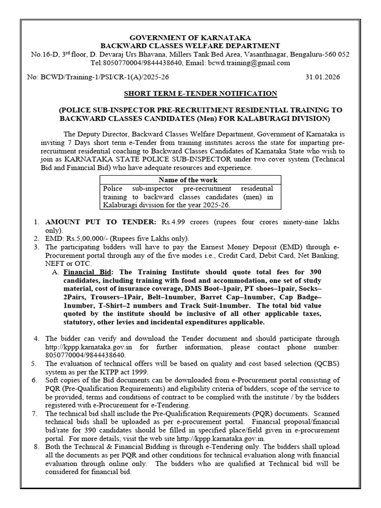 Kalburgi Psi Tender Document | PDF