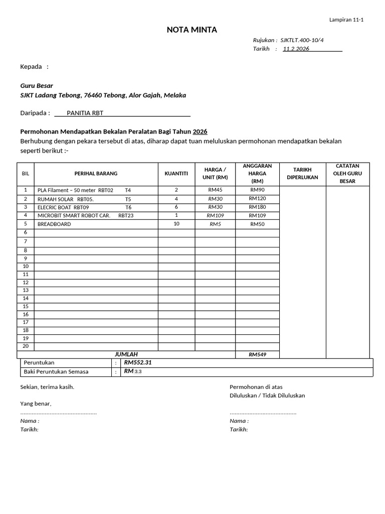 Nota Minta - 2026 | PDF