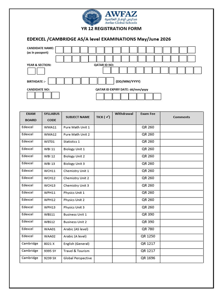 YR 12 Registration Form May-June 2026 | PDF | Vocational Education ...