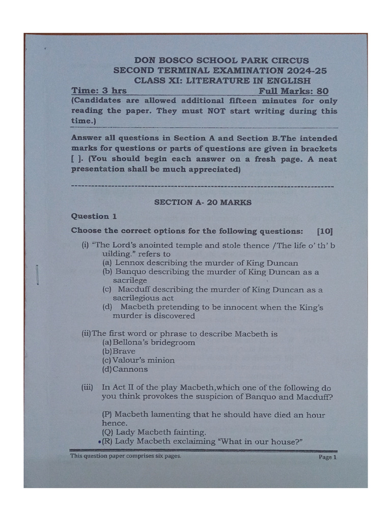 DBPC Class 11 Literature Final Exam 2024-25 | PDF