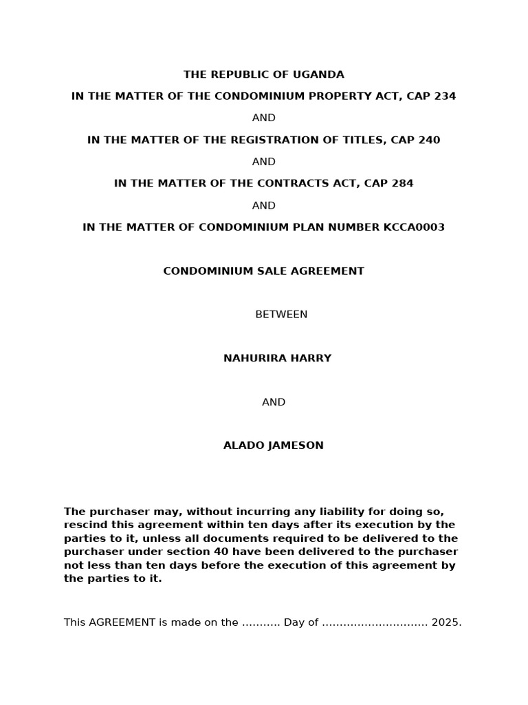 Condominium Sale Agreement | PDF | Condominium | Property