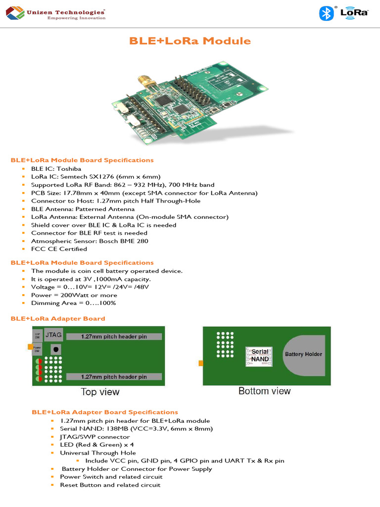 Unizen BLE+LoRa Module | PDF | Computer Engineering | Computing