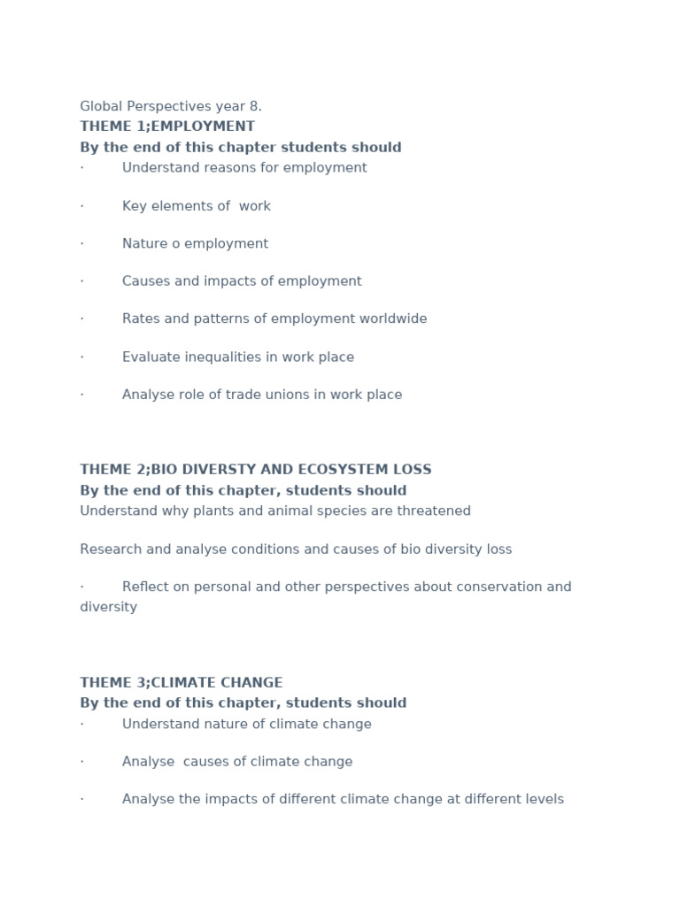 Global Perspectives Year 8 Course Outline | PDF | Biodiversity ...