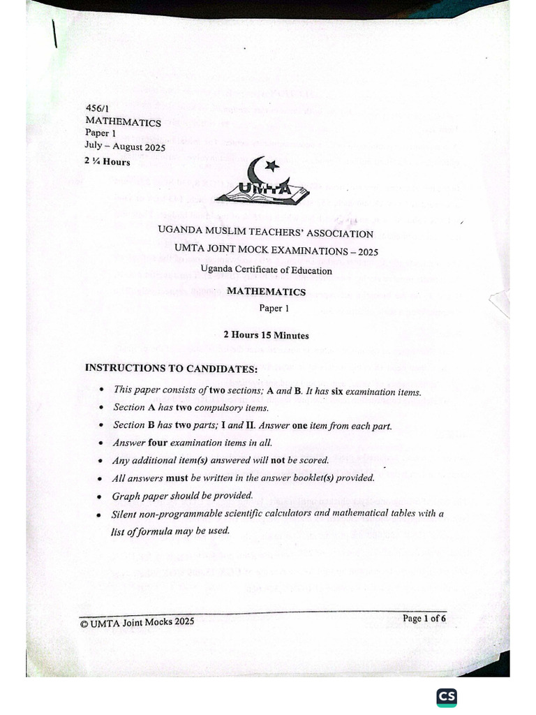 Umta Uce Maths 2025 | PDF