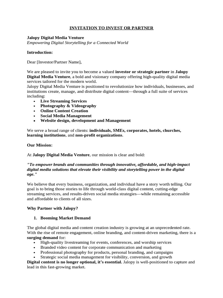 Invitation To Invest or Partner | PDF | Brand | Partnership