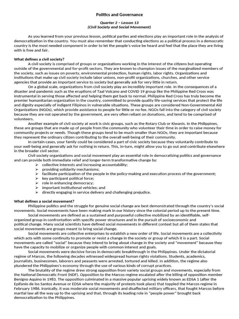 Lesson 13 Activity Sheet | PDF | Non Governmental Organization | Social ...