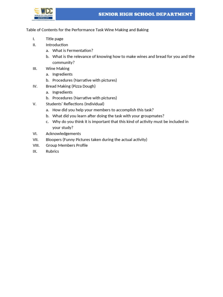 Format For The Documentation of Performance Task | PDF