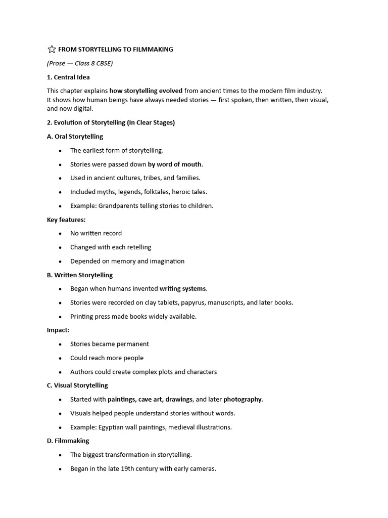 From Storytelling To Filmmaking - Notes | PDF