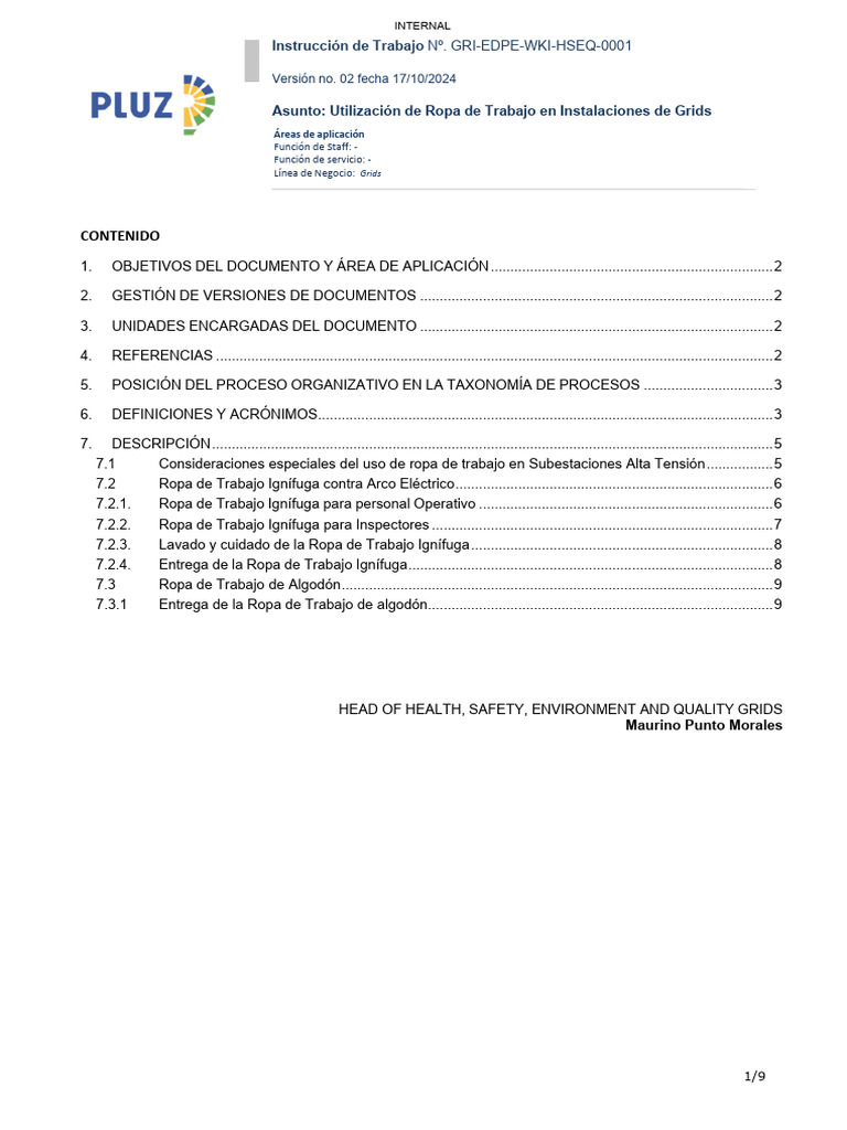 GRI-EDPE-WKI-HSEQ-0001 Utilización de La Ropa de Trabajo | PDF | Ropa ...