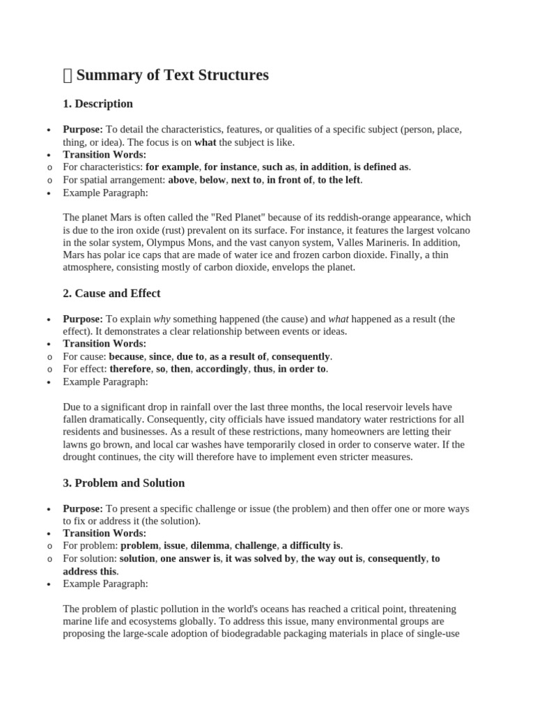 ? Summary of Text Structures | PDF | Mars | Dough