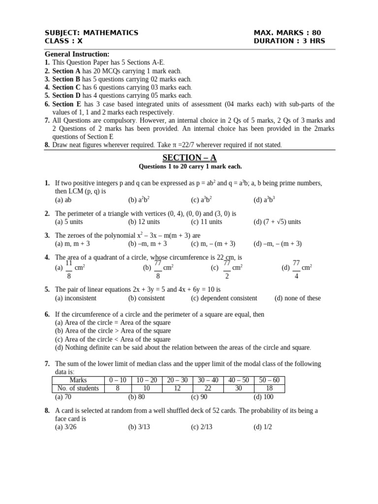 Maths Class X Sample Paper Test 02 For Board Exam 2024 | PDF | Sphere ...