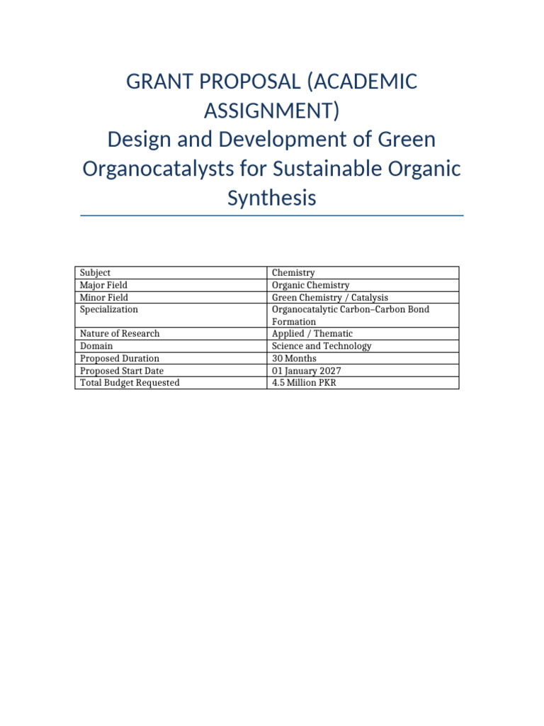 Grant Proposal Table Format Organic Chemistry | PDF | Catalysis ...