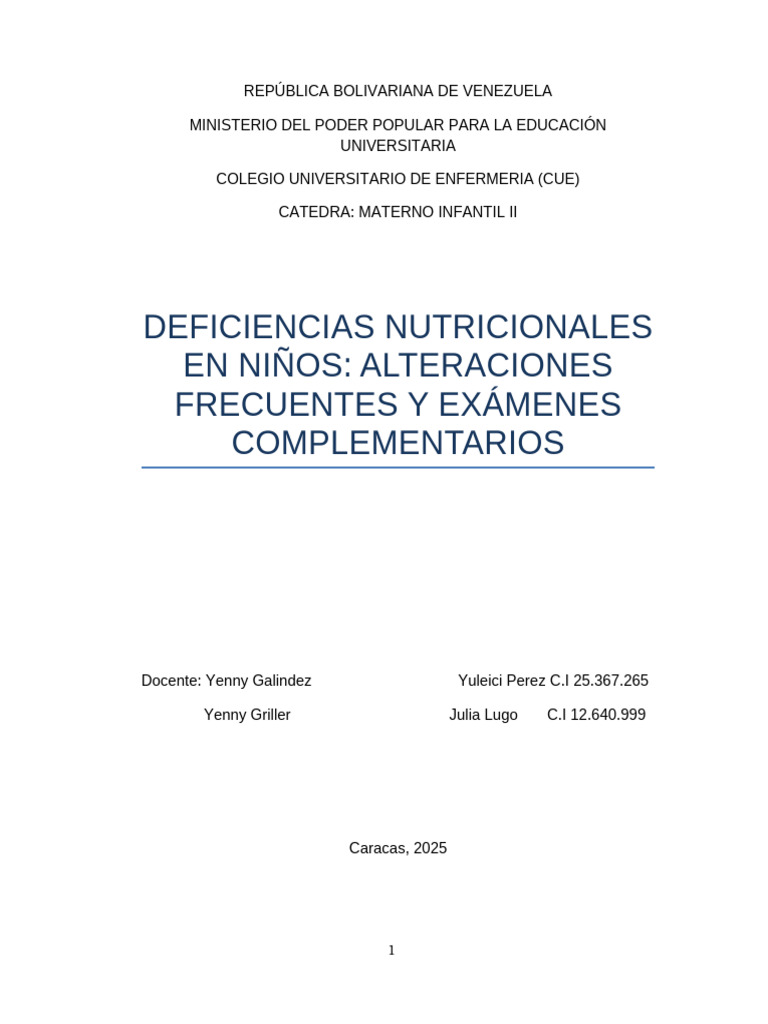Deficiencias Nutricionales en Niños | PDF | Nutrición | Dieta y nutrición