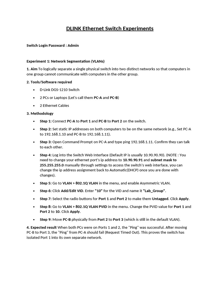 DLINK Ethernet Switch Experiments | PDF | Ip Address | Port (Computer ...