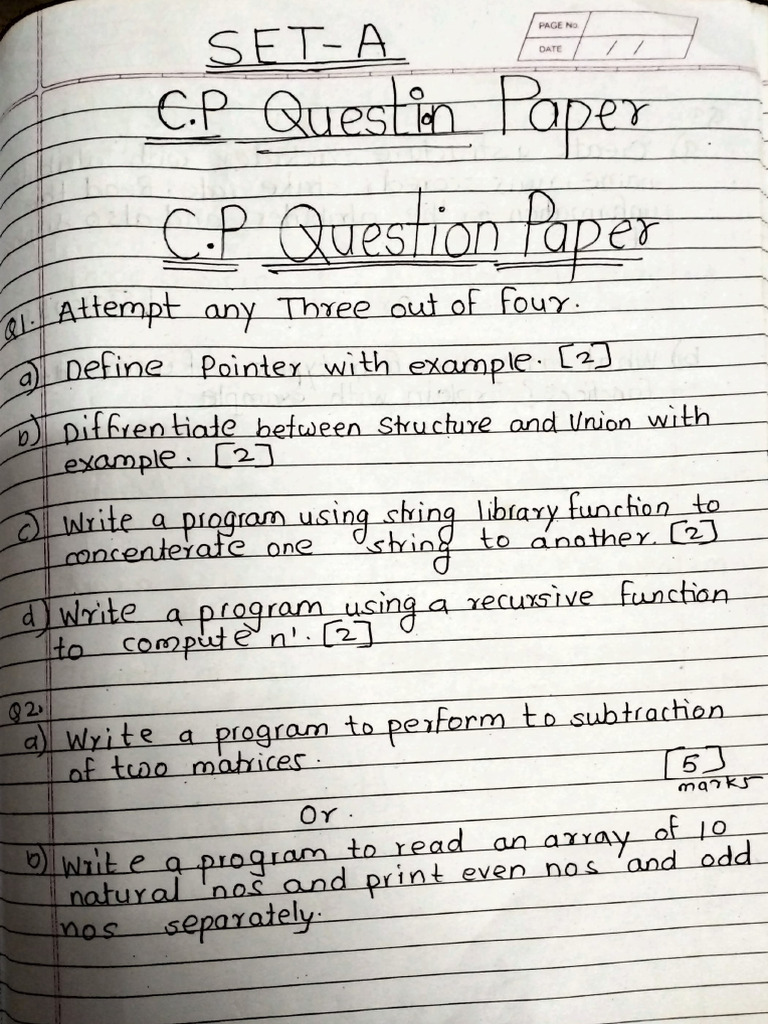 CP Question Paper SET-A (Question and Answers) | PDF | Computer ...