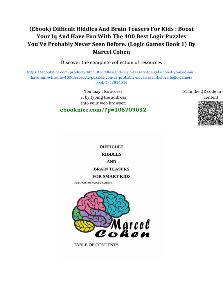 (Ebook) Difficult Riddles And Brain Teasers For kids : Boost your IQ ...