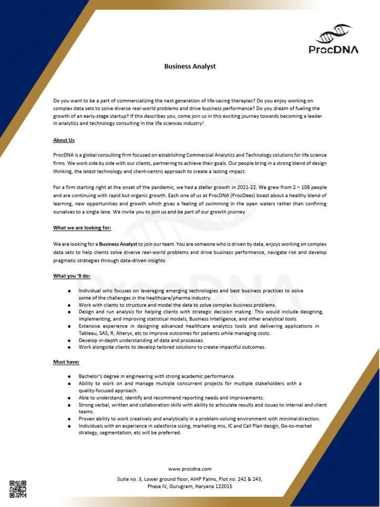 ProcDNA JD Business Analyst 2023 | PDF | Analytics | Business