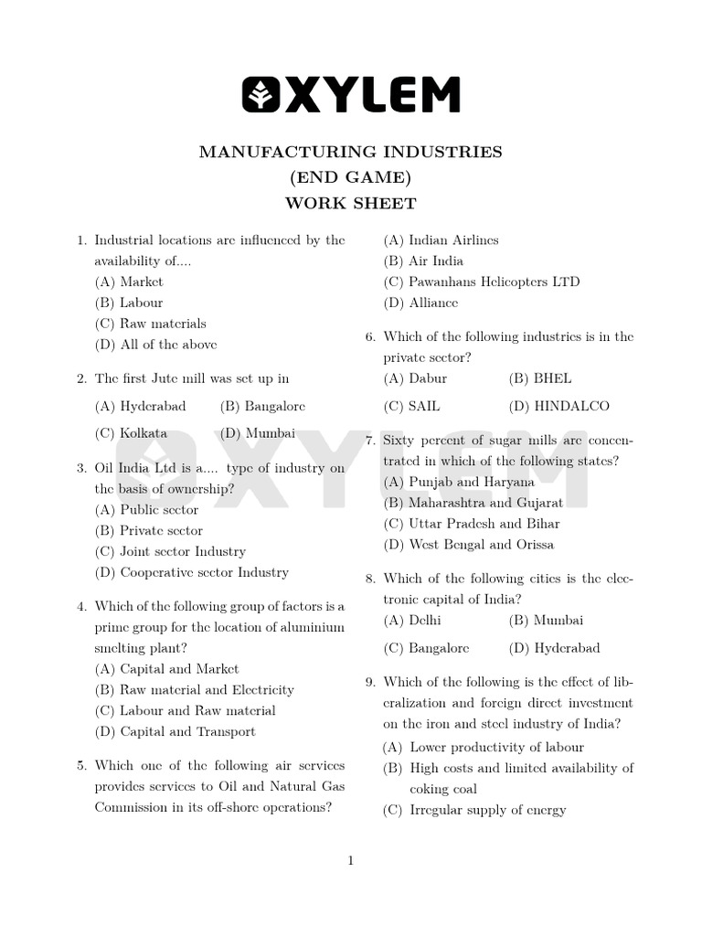 Worksheet Manufacturing Industries | PDF | Economies