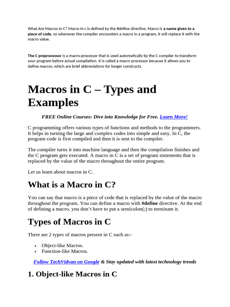 Macros and Macro Processor in C Programming | PDF | Parameter (Computer ...