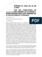 D.S. 0012 DE 19-2-2009 DE INAMOVILIDAD DE PADRE Y MADRE PROGENITORES