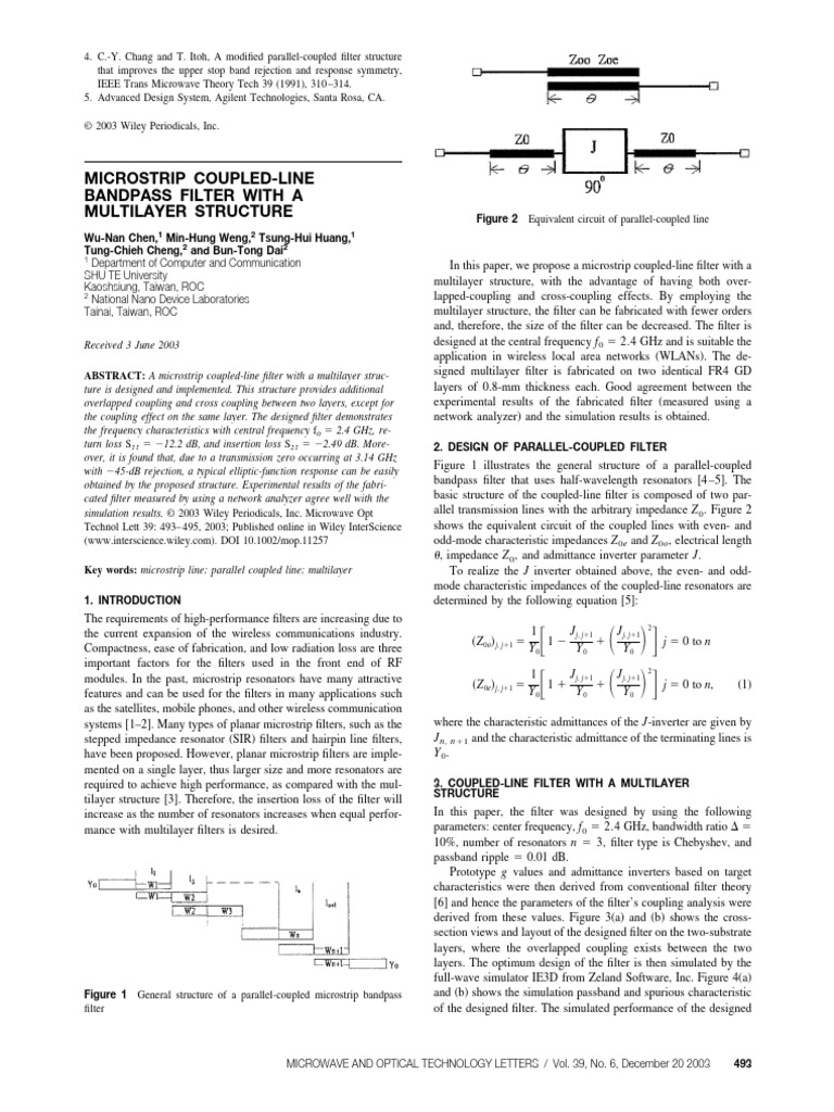 Microstrip Coupled-Line Bandpass Filter With A Multilayer Structure ...