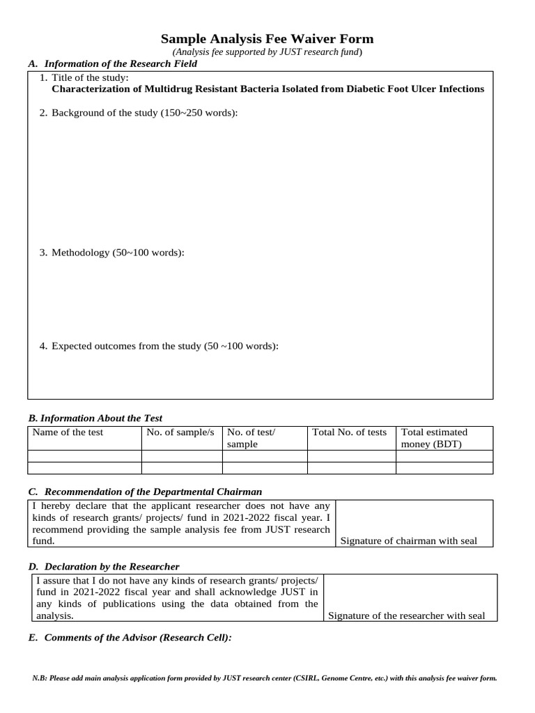Sample Analysis Fee Waiver Form | PDF