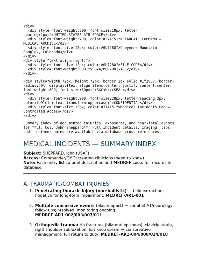 SGC Medical File - Lt. Col | PDF | Medicine | Clinical Medicine