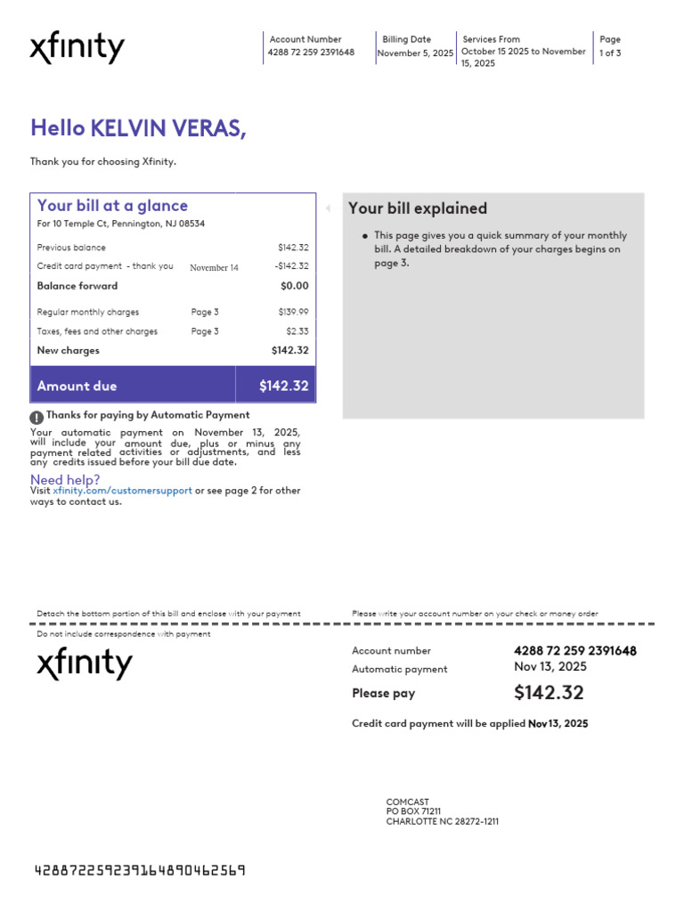 10 Temple CT Xfinity - Utility - Bill Nov Veras | PDF | Fee | Services ...