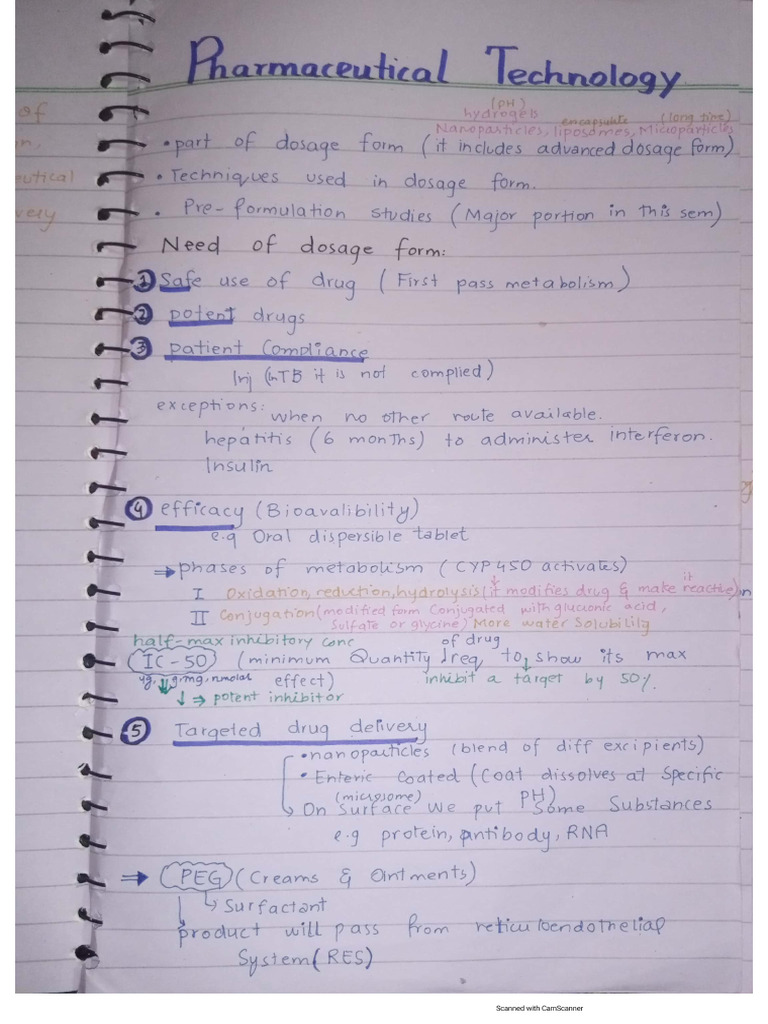 Handwritten Notes of Pharmaceutical Technology | PDF