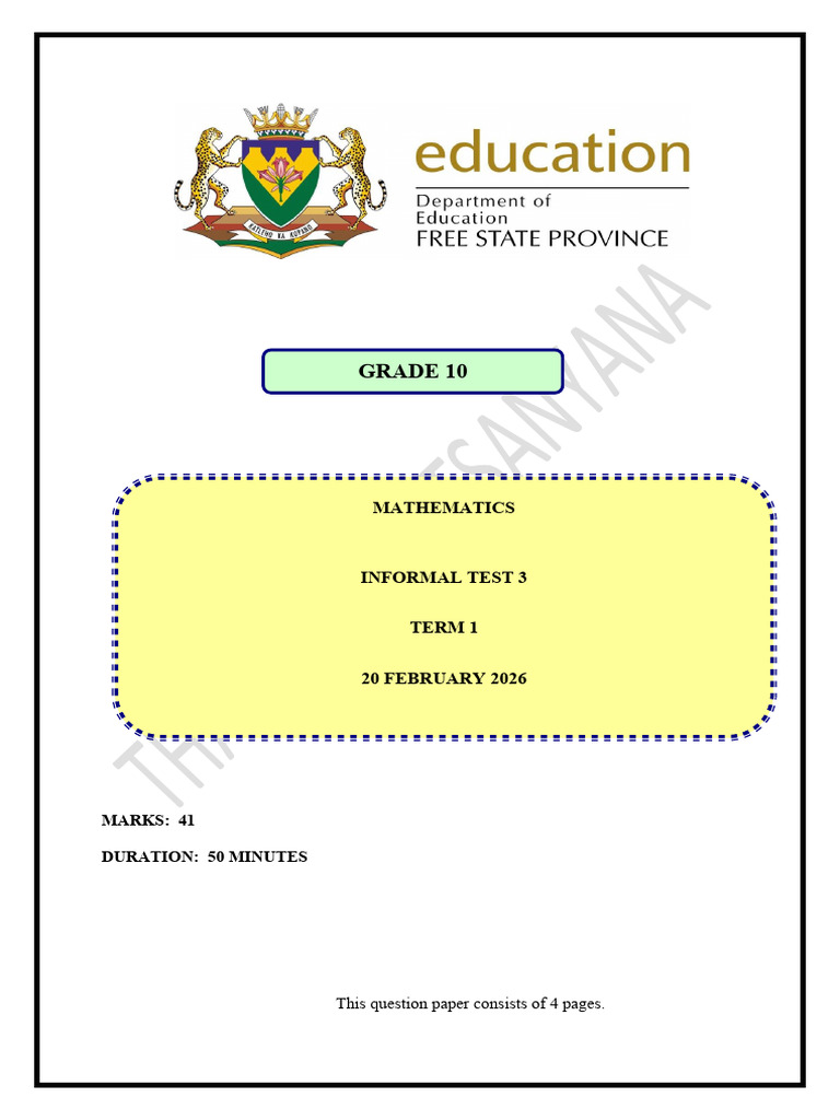 Grade 10 Mathematics Informal Test 3 2026 | PDF | Numbers | Real Number