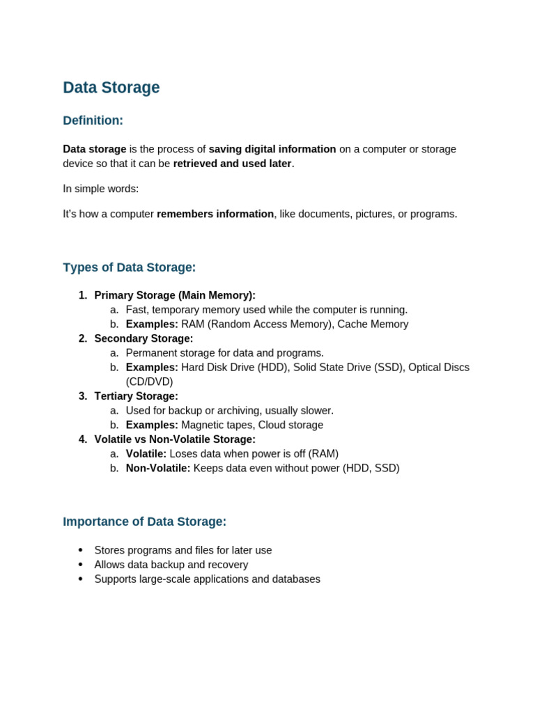Data Storage | PDF | Computer Data Storage | Random Access Memory