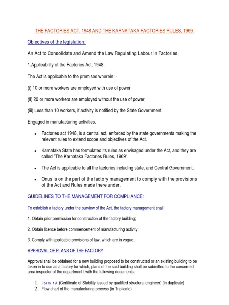 Factories Act 1948 and The Karnataka Factories Rules 1969 PDF License Employment