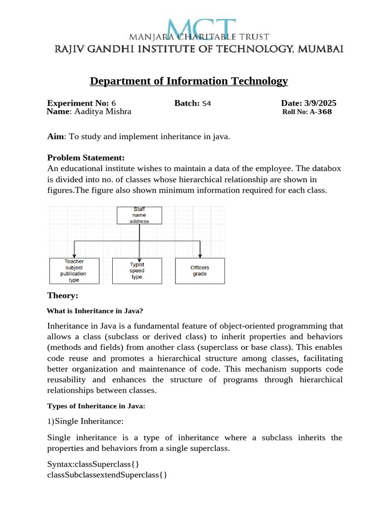 Aaditya Java Exp 6 | PDF | Inheritance (Object Oriented Programming ...