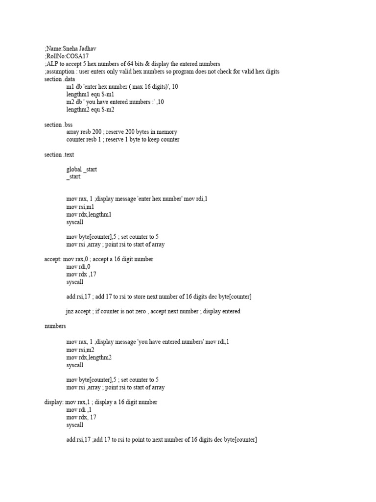 ALP 1 Accept & Display Numbers | PDF