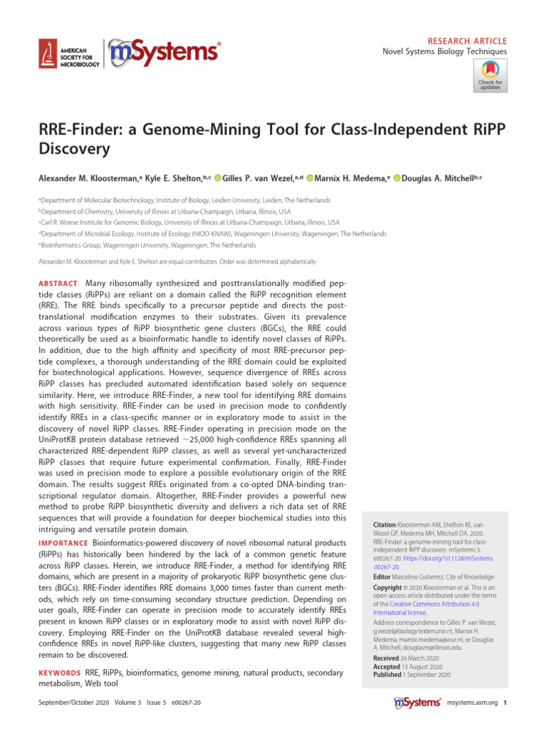 Kloosterman Et Al 2020 Rre Finder A Genome Mining Tool For Class ...