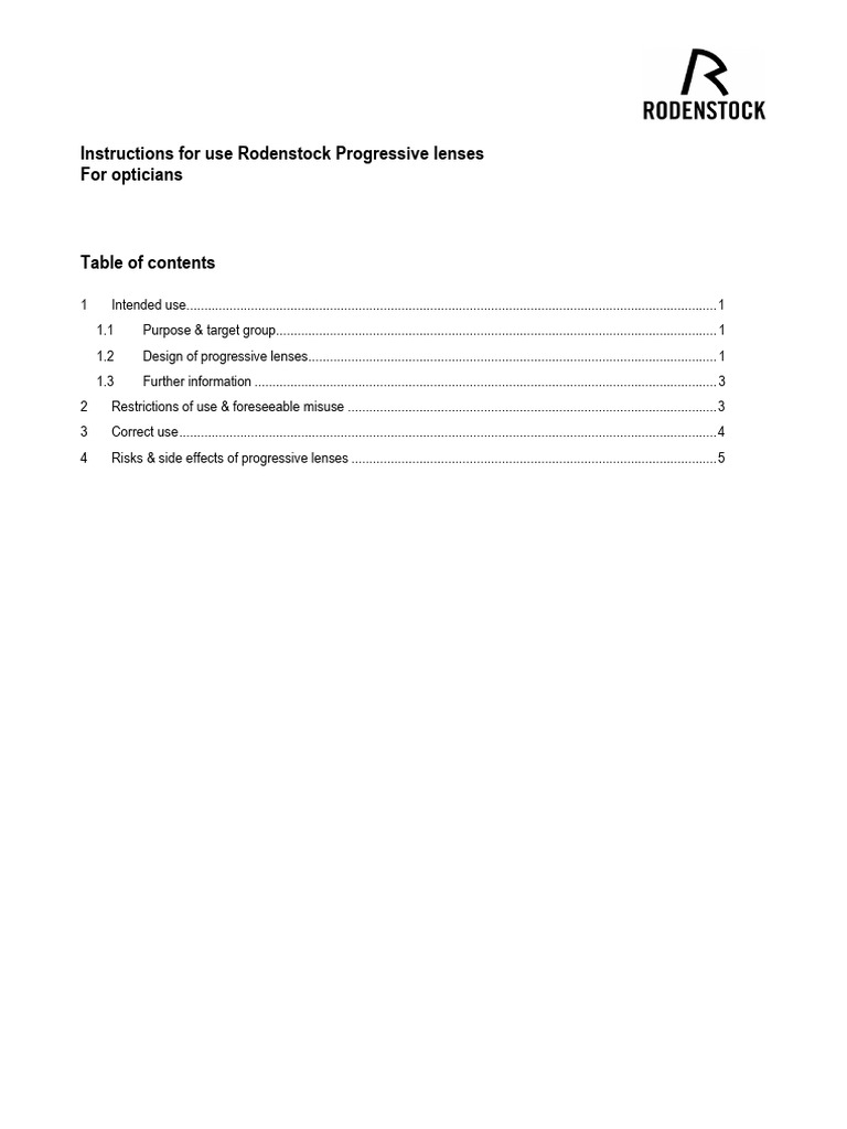 Instructions For Use Rodenstock Progressive Lenses | PDF | Vision ...