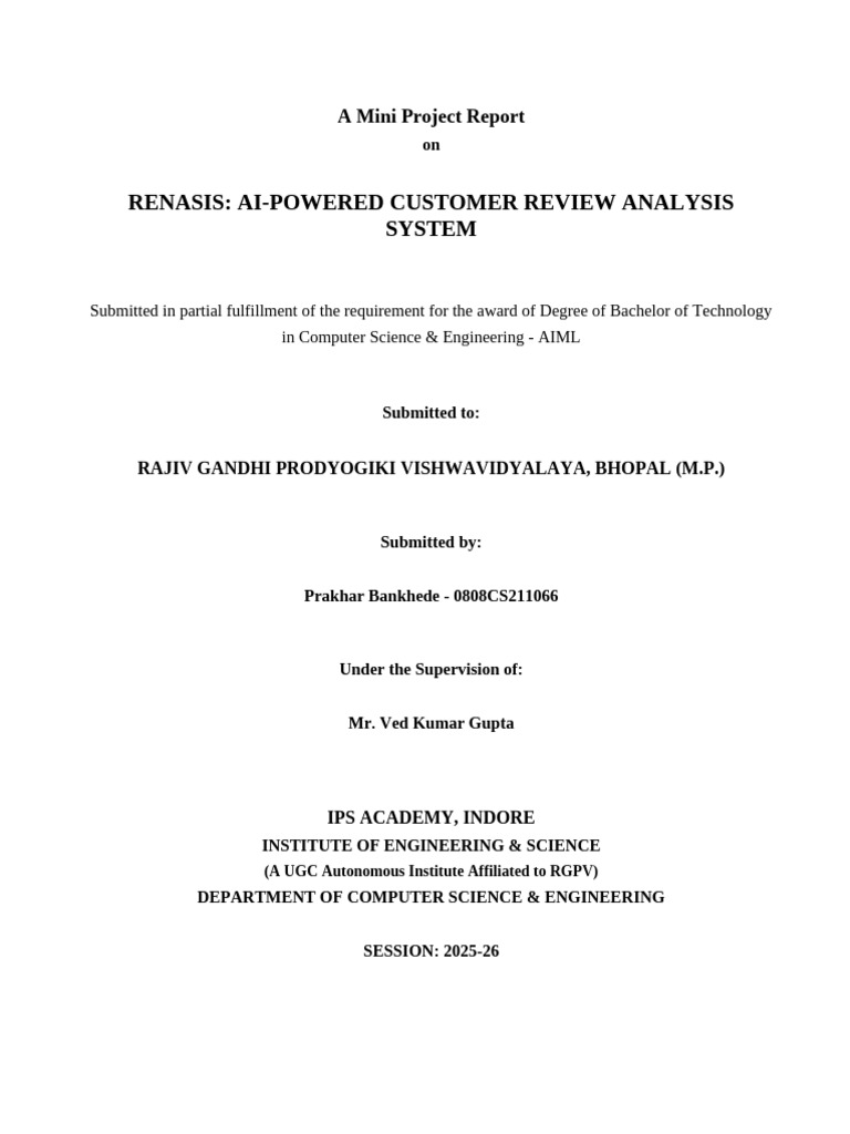 RENASIS Mini Project Report | PDF | Client–Server Model | Artificial ...