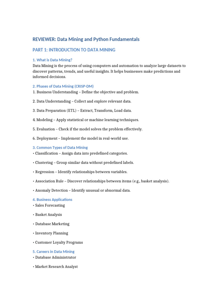 Data Mining and Python Reviewer | PDF