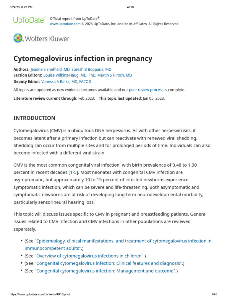 Cytomegalovirus Infection in Pregnancy | PDF | Pregnancy | Infection