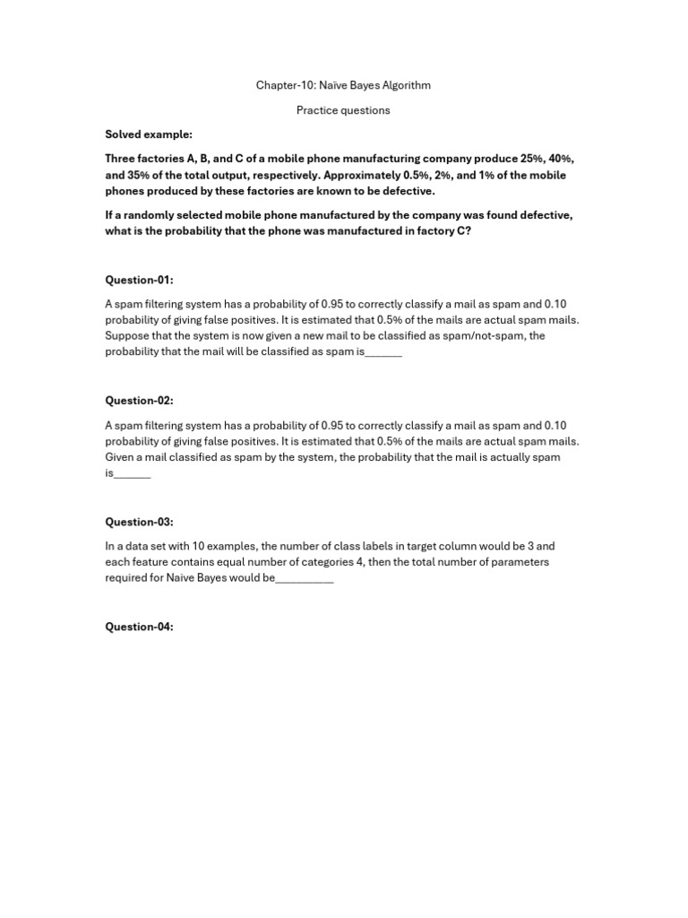Naive Bayes - Practice Problems | PDF