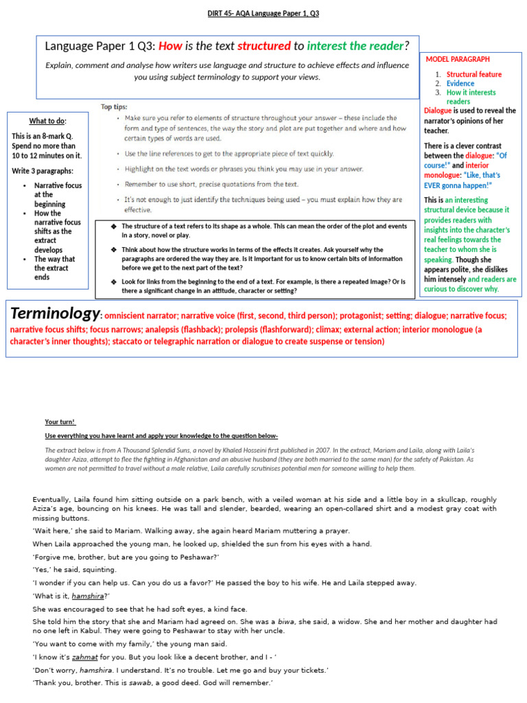 DIRT 45 - AQA Language Paper 1, Q3 | PDF | Style (Fiction)