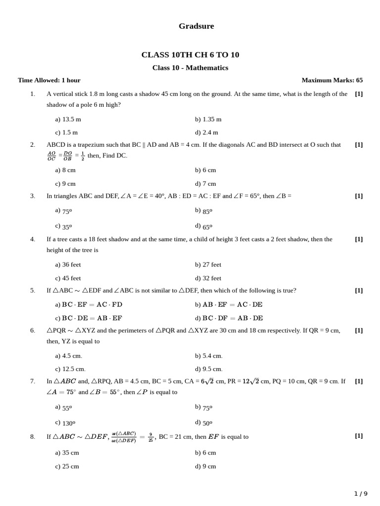 Class 10th MCQ CH 6 To 10 | PDF | Circle | Angle