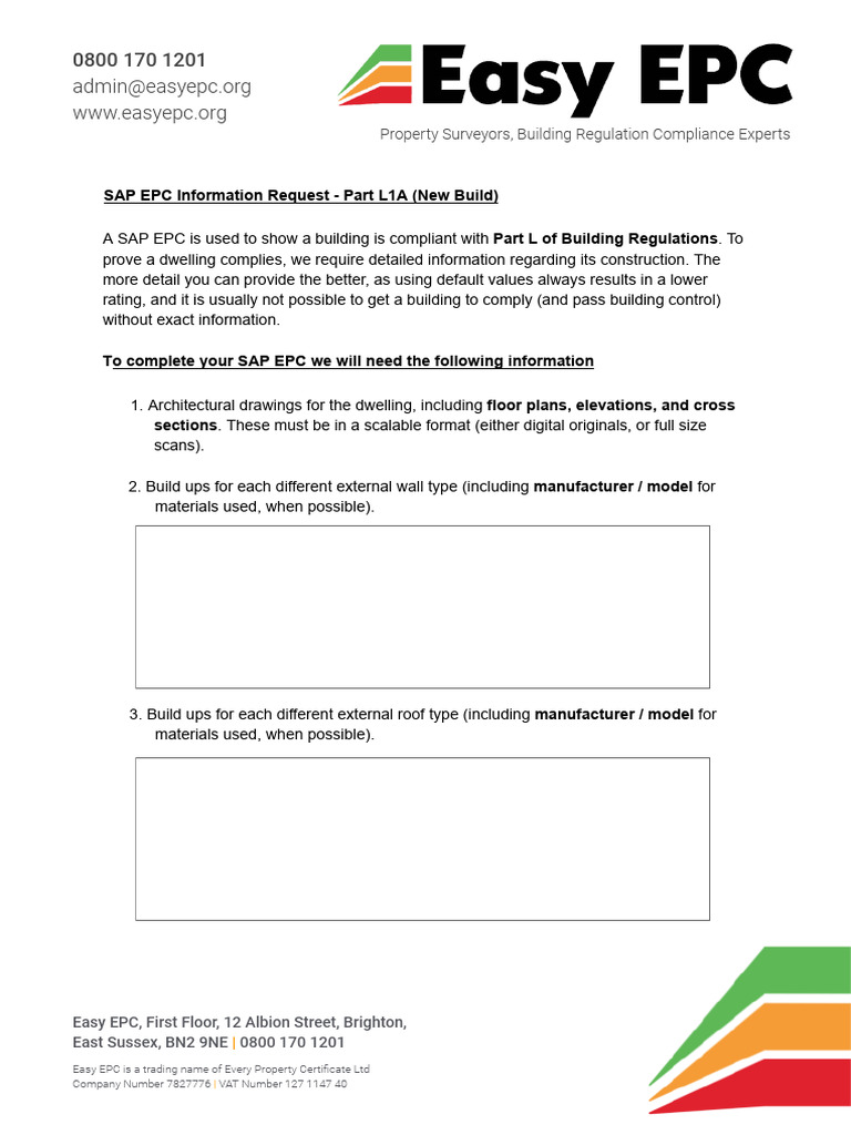 Part L1A (New Build) - SAP EPC Information Request | PDF | Building ...