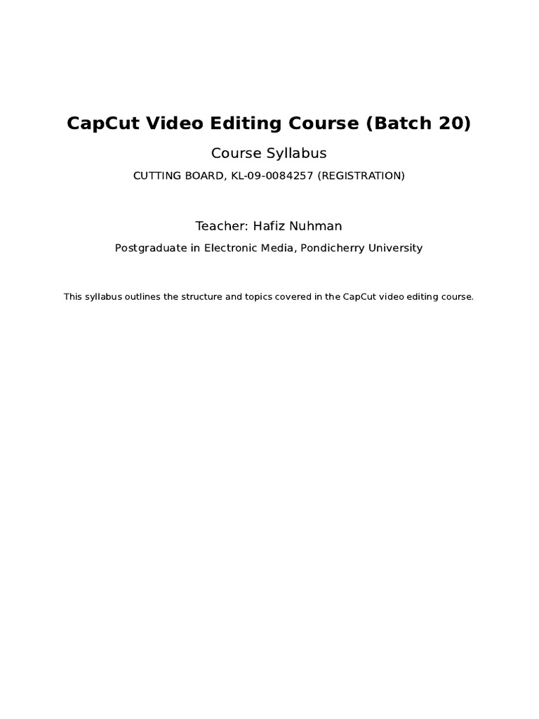 Syllabus Capcut Batch20 With Teacher | PDF