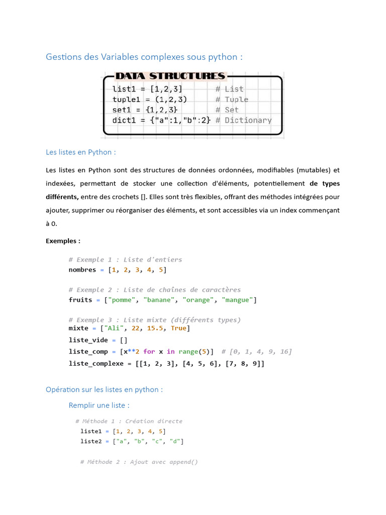 Gestions Des Variables Complexes Sous Python | PDF | Python (Langage de ...