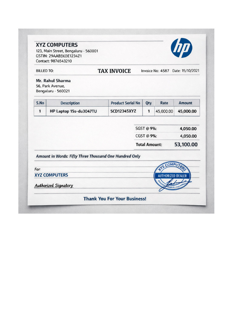 HP Invoice Sample | PDF