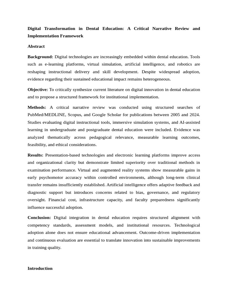 Digitalization in Dental Education | PDF | Simulation | Augmented Reality