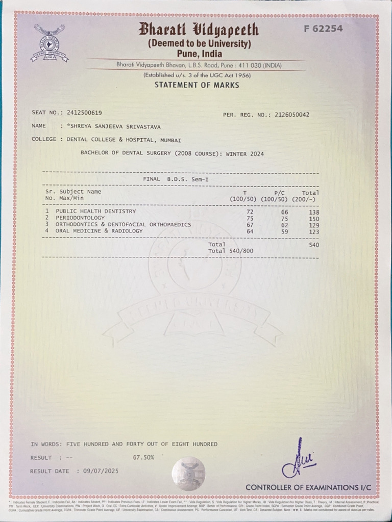 4th Year Marksheet 1 | PDF